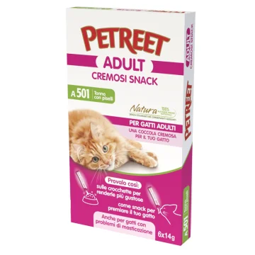 PETREET GATTO ADULT A501 CREMOSI SNACK TONNO PISELLI 14G