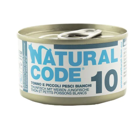 NATURAL CODE GATTO 10 TONNO PICCOLI PESCI BIANCHI 85GR (lattina) NATURAL CODE GATTO 10 TONNO PICCOLI PESCI BIANCHI 85GR (lattina)