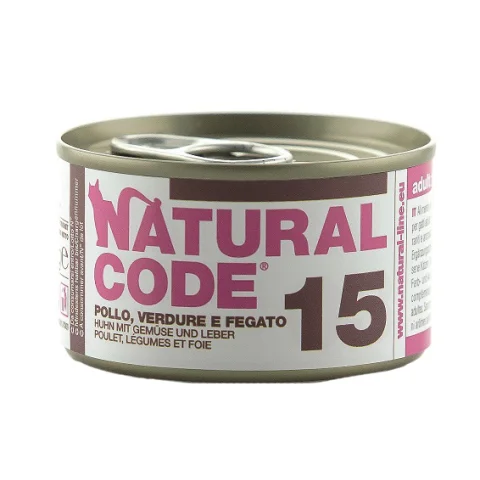 NATURAL CODE GATTO 15 POLLO VERDURE FEGATO 85GR (lattina) NATURAL CODE GATTO 15 POLLO VERDURE FEGATO 85GR (lattina)