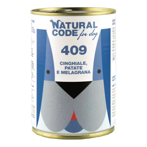 NATURAL CODE CANE 409 CINGHIALE PATATE MELOGRANO 400GR (lattina)