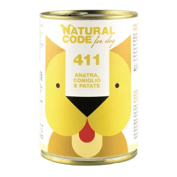 NATURAL CODE CANE 411 ANATRA CONIGLIO PATATE 400GR (lattina)