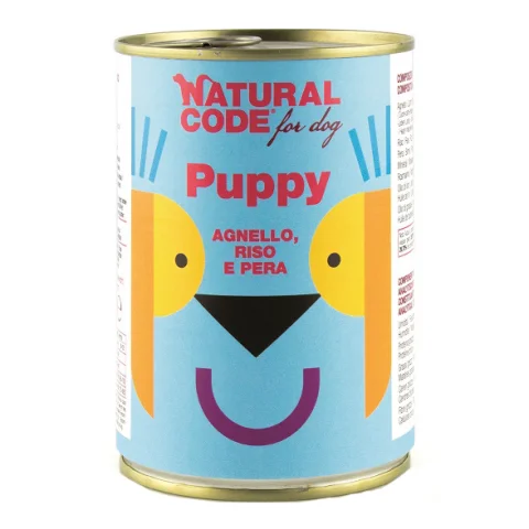 NATURAL CODE CANE PUPPY 02 AGNELLO RISO PERA 400GR (lattina)