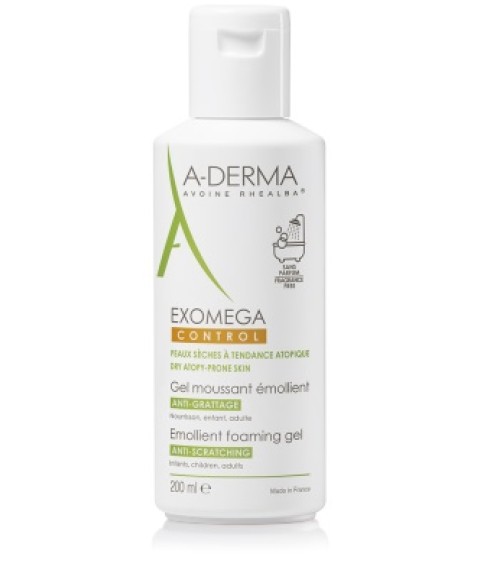 A-Derma Exomega Control Gel Detergente Schiumogeno Emolliente 200 ml - Deterge lenisce e protegge la pelle secca a tendenza atopica