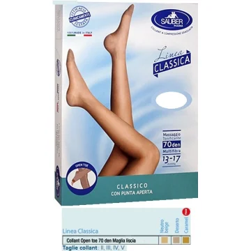 Sauber Collant 70 Denari Linea Classica Punta Aperta Beige Taglia 2
