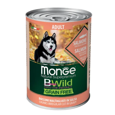 MONGE CANE BWILD GRAIN FREE GRAVY (IN SALSA) ADULT SALMONE 400GR (lattina)