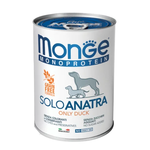 MONGE CANE MONOPROTEICO SOLO ANATRA 400GR (lattina) MONGE CANE MONOPROTEICO SOLO ANATRA 400GR (lattina)
