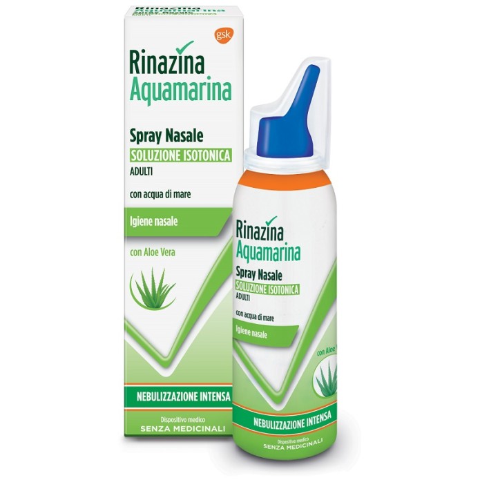 Rinazina Aquamarina Spray Nasale Soluzione Isotonica Con Aloe Vera Nebulizzazione Intensa 100 ml