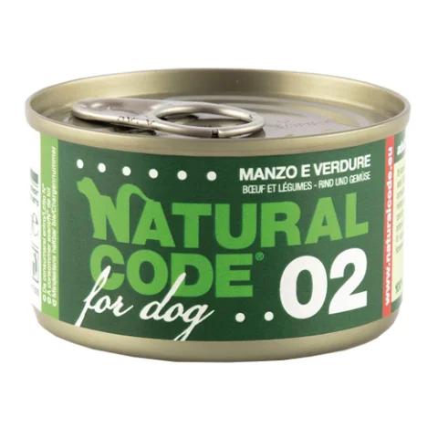 NATURAL CODE CANE 02 MANZO VERDURE 90GR (lattina) NATURAL CODE CANE 02 MANZO VERDURE 90GR (lattina)