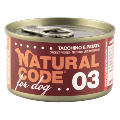 NATURAL CODE CANE 03 TACCHINO PATATE 90GR (lattina)