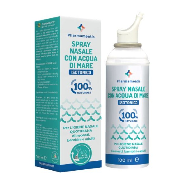 Pharmamentis Isotonico Spray Nasale con Acqua di Mare per l'igiene quotidiana di neonati bambini e adulti 100 ml