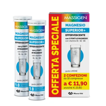 Massigen Magnesio Superior+ 18+18 Compresse Effervescenti Gusto Limone Pacco Doppio