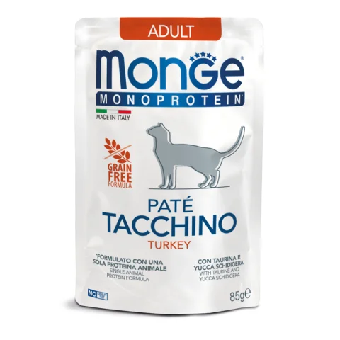 MONGE GATTO MONOPROTEICO ADULT PATE' TACCHINO 85GR (bustina) MONGE GATTO MONOPROTEICO ADULT PATE' TACCHINO 85GR (bustina)