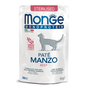 MONGE GATTO MONOPROTEICO STERILISED PATE' MANZO 85GR (bustina)