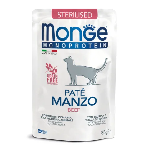 MONGE GATTO MONOPROTEICO STERILISED PATE' MANZO 85GR (bustina)