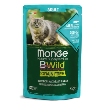 MONGE GATTO BWILD GRAIN FREE ADULT MERLUZZO 85GR (bustina)