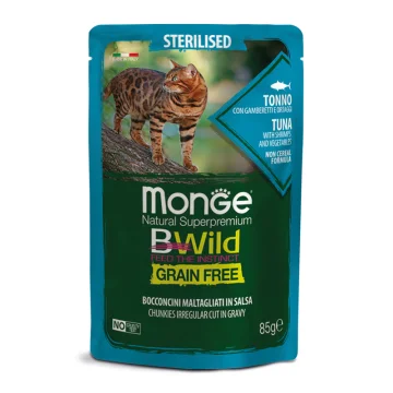 MONGE GATTO BWILD STERILISED TONNO GAMBERETTI 85GR (bustina)