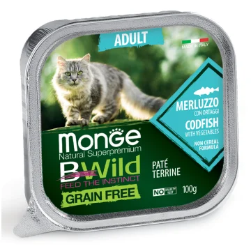 MONGE GATTO BWILD GRAIN FREE STERILISED MERLUZZO 100GR (vaschetta)