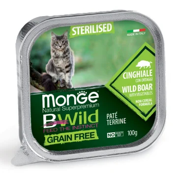 MONGE GATTO BWILD GRAIN FREE STERILISED CINGHIALE 100GR (vaschetta)