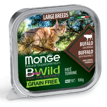 MONGE GATTO BWILD GRAIN FREE LARGE BREEDS BUFALO 100GR (vaschetta)