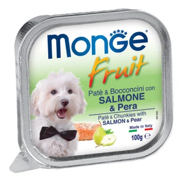 MONGE CANE FRUIT PATE' BOCCONCINI SALMONE PERA 100GR (vaschetta)