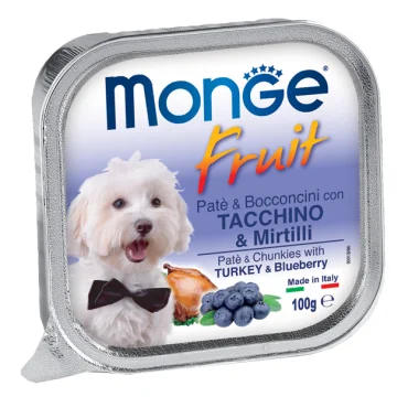 MONGE CANE FRUIT PATE' BOCCONCINI TACCHINO MIRTILLI 100GR (vaschetta)