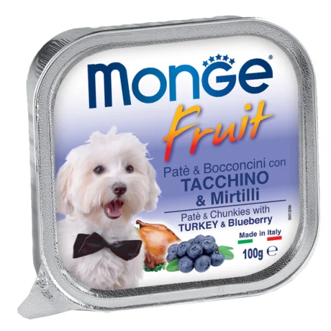 MONGE CANE FRUIT PATE' BOCCONCINI TACCHINO MIRTILLI 100GR (vaschetta)