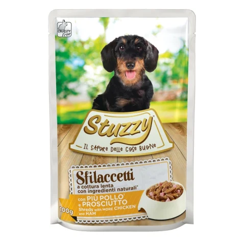 STUZZY CANE SFILACCETTI POLLO PROSCIUTTO 100GR (bustina)