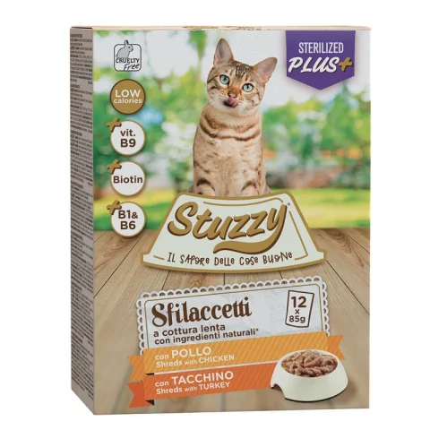 STUZZY GATTO SFILACCETTI STERILIZED POLLO/TACCHINO 12x85GR (bustina) MULTIPACK