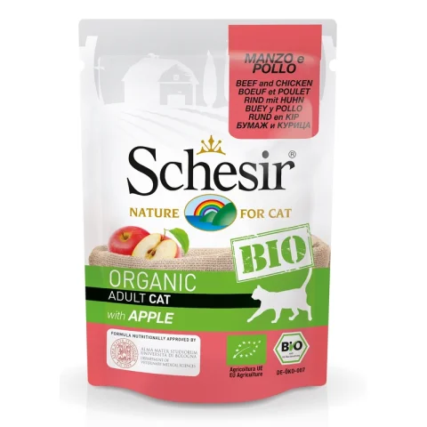 SCHESIR BIO GATTO ADULT MANZO POLLO MELA 85GR (bustina)