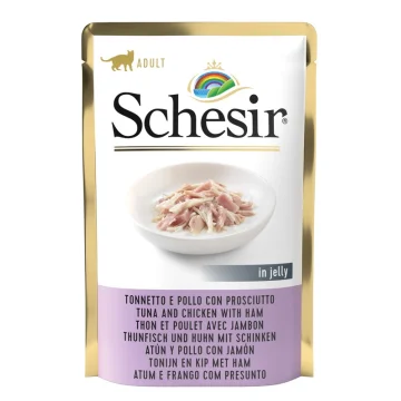 SCHESIR GATTO TONNO POLLO PROSCIUTTO 100GR (bustina)
