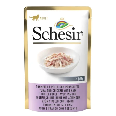SCHESIR GATTO TONNO POLLO PROSCIUTTO 100GR (bustina)