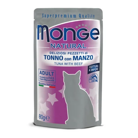 MONGE GATTO NATURAL ADULT TONNO MANZO 80GR (bustina)