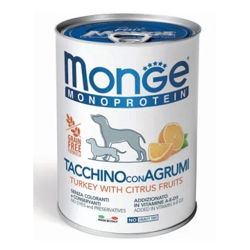 MONGE CANE FRUIT MONOPROTEICO TACCHINO RISO AGRUMI 400GR (lattina)