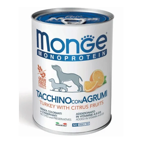 MONGE CANE FRUIT MONOPROTEICO TACCHINO RISO AGRUMI 400GR (lattina) MONGE CANE FRUIT MONOPROTEICO TACCHINO RISO AGRUMI 400GR (lattina)