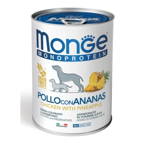 MONGE CANE MONOPROTEICO SOLO POLLO RISO ANANAS 400GR (lattina)