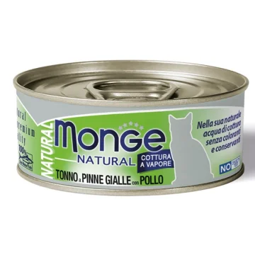 MONGE GATTO NATURAL TONNO PINNE GIALLE POLLO 80GR (lattina)