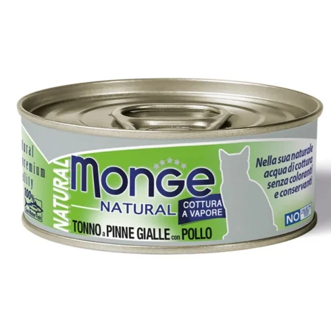 MONGE GATTO NATURAL TONNO PINNE GIALLE POLLO 80GR (lattina)