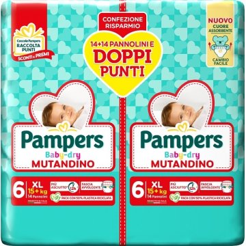 PAMPERS BABY DRY MUTANDINO TAGLIA 6 XL - 15+KG PACCO DOPPIO 28 PANNOLINI