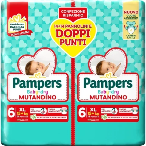 PAMPERS BABY DRY MUTANDINO TAGLIA 6 XL - 15+KG PACCO DOPPIO 28 PANNOLINI PAMPERS BABY DRY MUTANDINO TAGLIA 6 XL - 15+KG PACCO DOPPIO 28 PANNOLINI