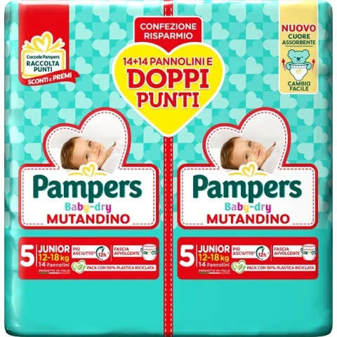 PAMPERS BABY DRY MUTANDINO TAGLIA 5 JUNIOR 12-18KG PACCO DOPPIO 28 PANNOLINI PAMPERS BABY DRY MUTANDINO TAGLIA 5 JUNIOR 12-18KG PACCO DOPPIO 28 PANNOLINI