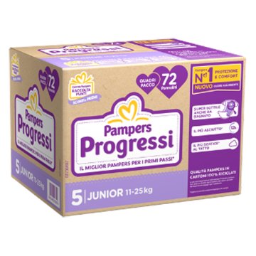 PAMPERS PROGRESSI JUNIOR TAGLIA 5 - CONFEZIONE QUADRUPLA 72 PANNOLINI