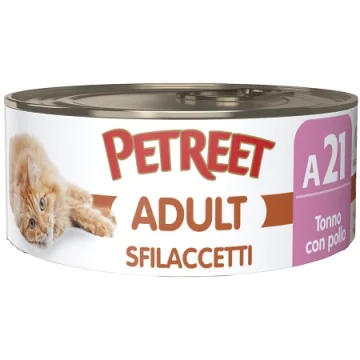PETREET GATTO ADULT A21 SFILACCETTI POLLO TONNO ROSA 70GR (lattina)
