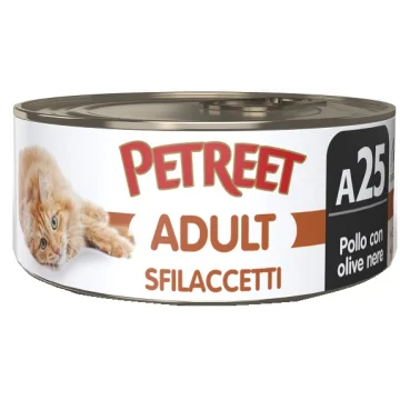 PETREET GATTO ADULT A25 SFILACCETTI POLLO OLIVE NERE 70GR (lattina)
