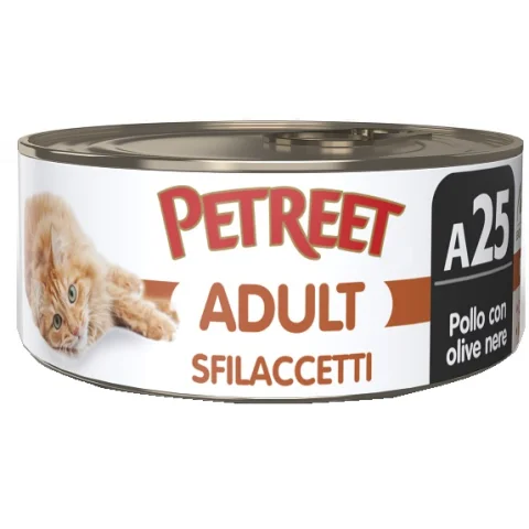 PETREET GATTO ADULT A25 SFILACCETTI POLLO OLIVE NERE 70GR (lattina)