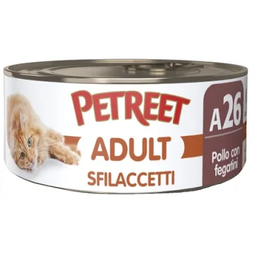 PETREET GATTO ADULT A26 SFILACCETTI POLLO FEGATINI 70GR (lattina)