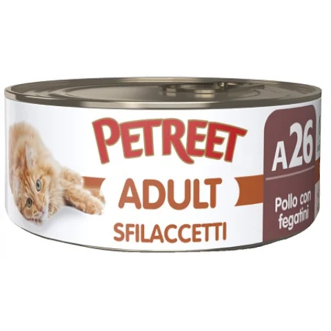 PETREET GATTO ADULT A26 SFILACCETTI POLLO FEGATINI 70GR (lattina)