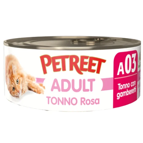 PETREET GATTO ADULT A03 TONNO ROSA GAMBERETTI 70GR (lattina)