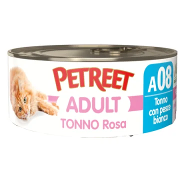 PETREET GATTO ADULT A08 TONNO ROSA PESCE BIANCO 70GR (lattina)