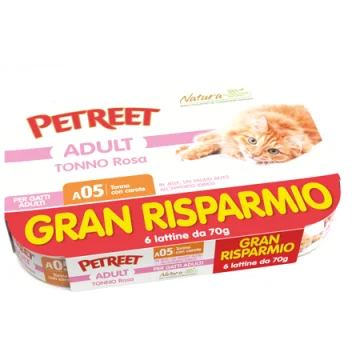PETREET GATTO ADULT A05 TONNO ROSA CAROTE 6x70GR (lattina) MULTIPACK