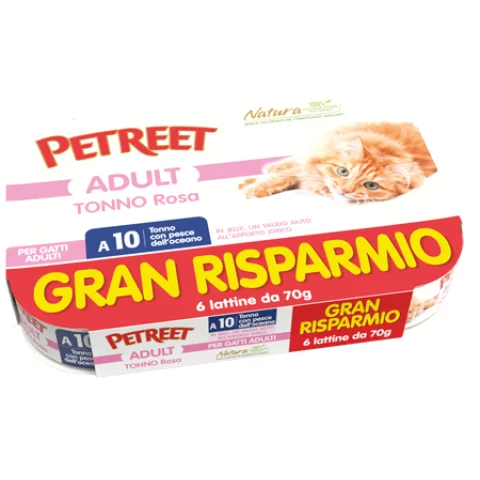 PETREET GATTO A10 TONNO ROSA PESCE DELL'OCEANO 6x70GR (lattina) MULTIPACK